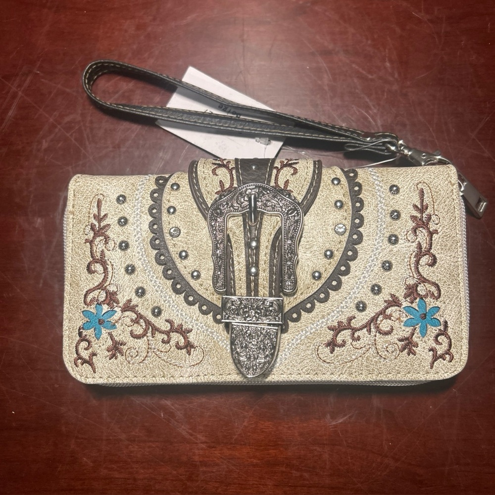 Western Buckle Floral Embroidery Women Buckle Crossbody Wallet